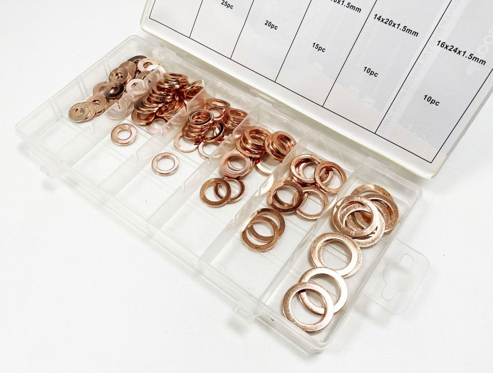 COPPER WASHER ASSORTMENT 110pc IN SLIMLINE STORAGE BOX - TOOLZONE KDPHW204