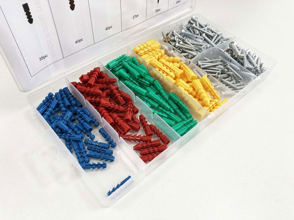 WALL PLUG AND SCREW ASSORTMENT 285pc IN STORAGE BOX - TOOLZONE KDPHW206