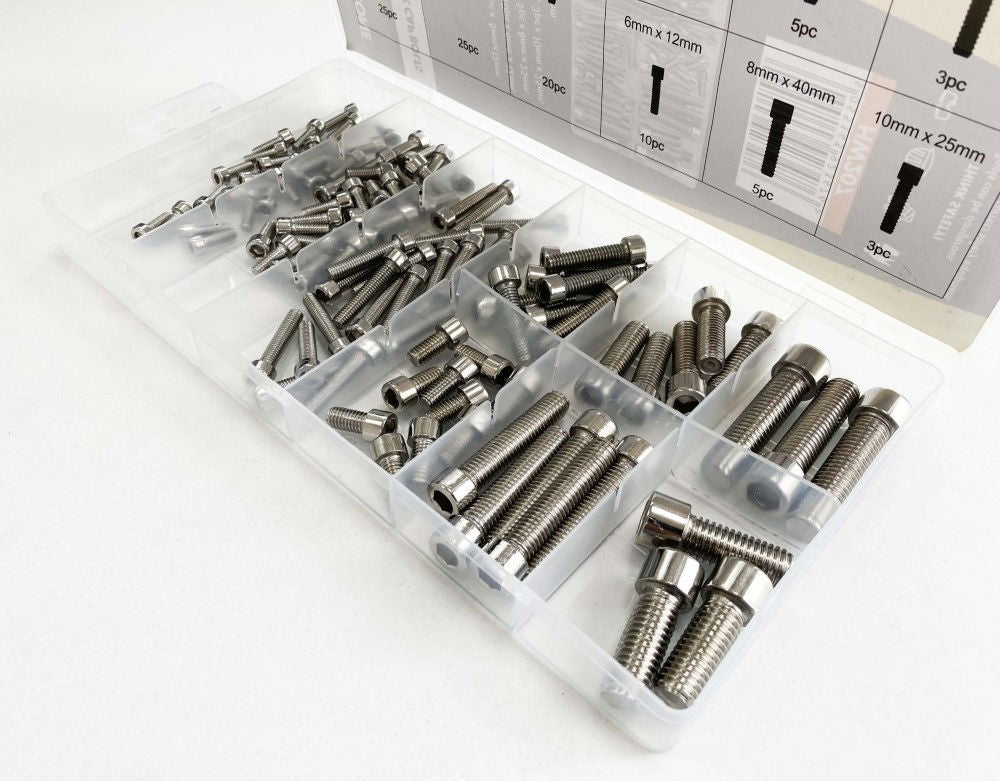 HEX CAP BOLT ASSORTMENT STAINLESS STEEL 201 106pc IN STORAGE BOX - TOOLZONE KDPHW207