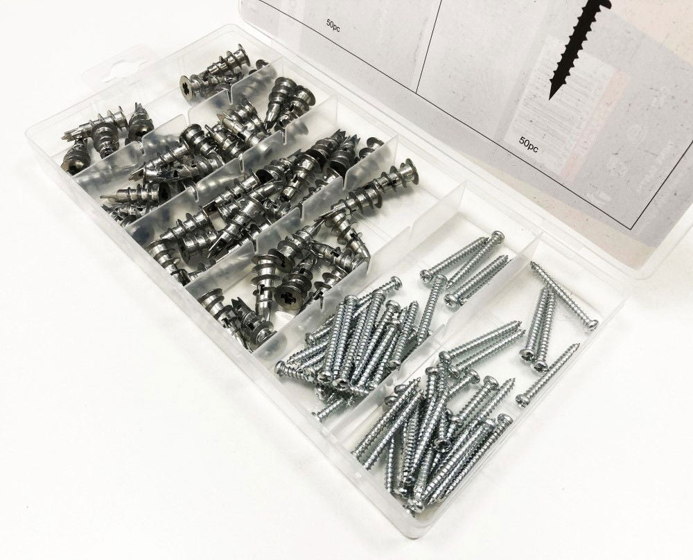 DRYWALL ANCHOR ASSORTMENT 100pc 13x31mm IN STORAGE BOX - TOOLZONE KDPHW208