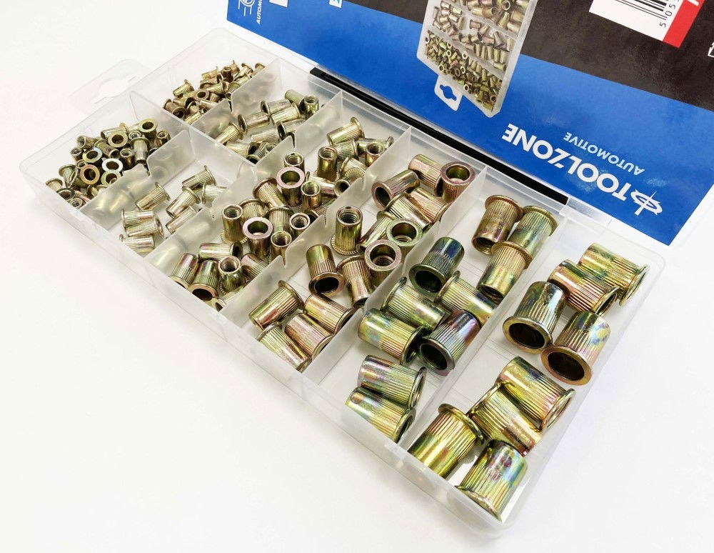RIVET NUT ASSORTMENT STEEL FLANGE HEAD 158pc IN STORAGE BOX - TOOLZONE KDPHW209