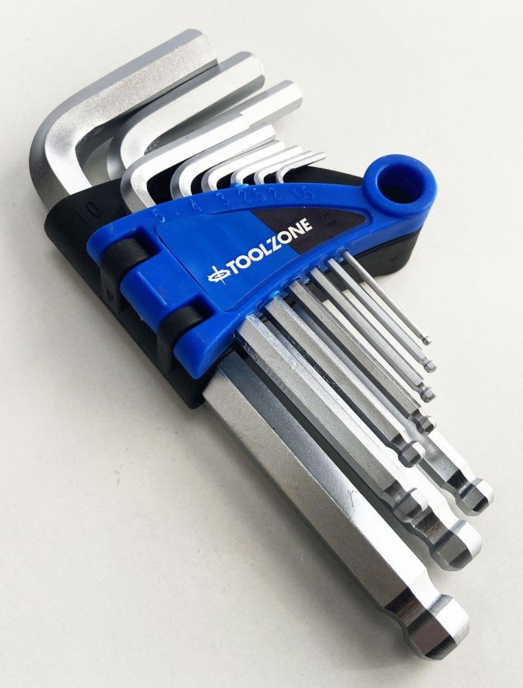 HEX KEY SET SHORT BALL END 9pc 1.5-10mm CHROME VANADIUM - TOOLZONE KDPHX013