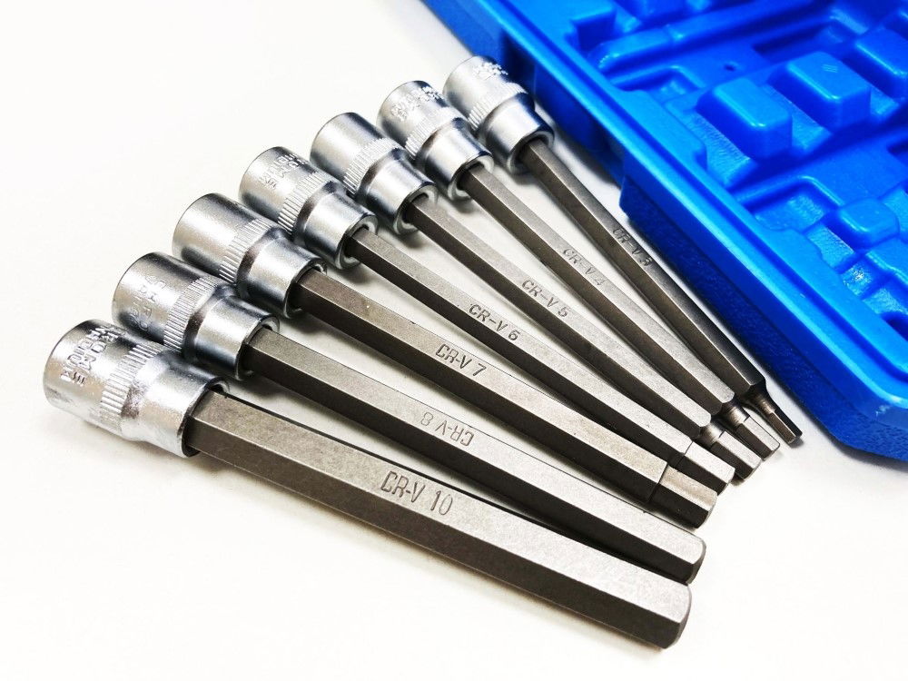 HEX BIT SET LONG 3/8 DRIVE 7pc H3-H10 110mm CHROME VANADIUM - TOOLZONE KDPHX014
