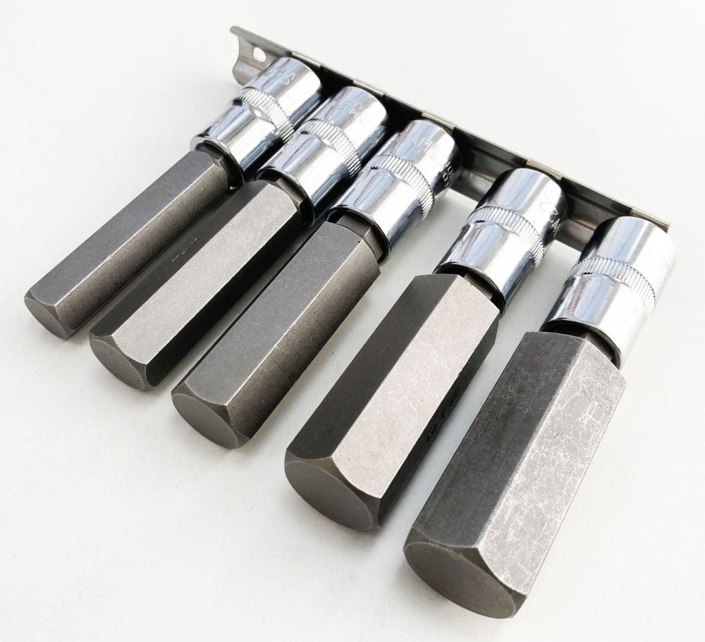 HEX BIT SET EXTRA LONG 1/2 DRIVE 5pc H14-H24 100mm CHROME VANADIUM - TOOLZONE KDPHX015
