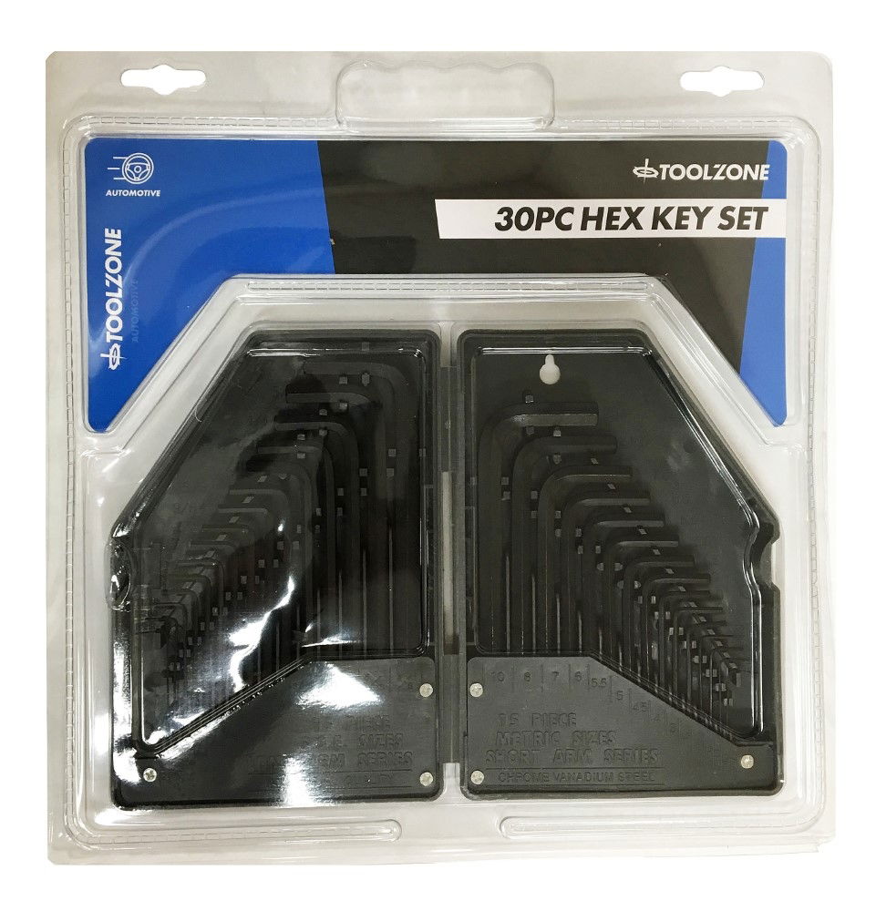 HEX KEY SET METRIC AND AF 30pc IN CASE LONG AND SHORT ARM - TOOLZONE KDPHX023