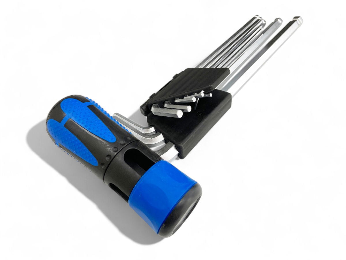 HEX KEY SET BALL END METRIC 9pc WITH HANDLE CHROME ALLOY - TOOLZONE KDPHX032