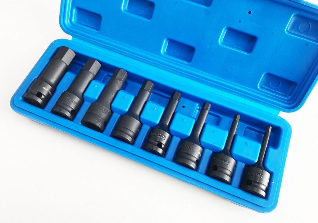 IMPACT HEX BIT SET METRIC 1/2 DRIVE 8pc 5-19mm CHROME MOLYBDENUM - TOOLZONE KDPHX057