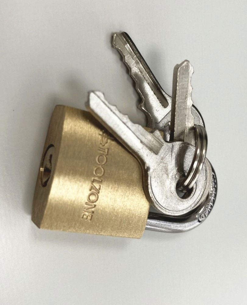 PADLOCK HEAVY DUTY BRASS 20mm WITH 3 KEYS - TOOLZONE KDPLK013