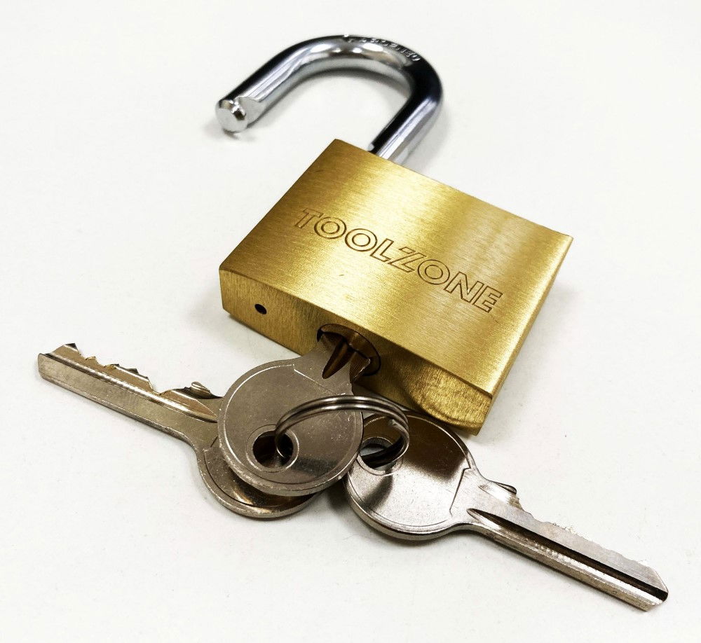 PADLOCK HEAVY DUTY BRASS 50mm WITH 3 KEYS - TOOLZONE KDPLK017
