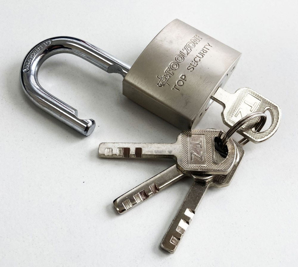 PADLOCK SECURITY 40mm SOLID STEEL WITH 4 KEYS - TOOLZONE KDPLK025