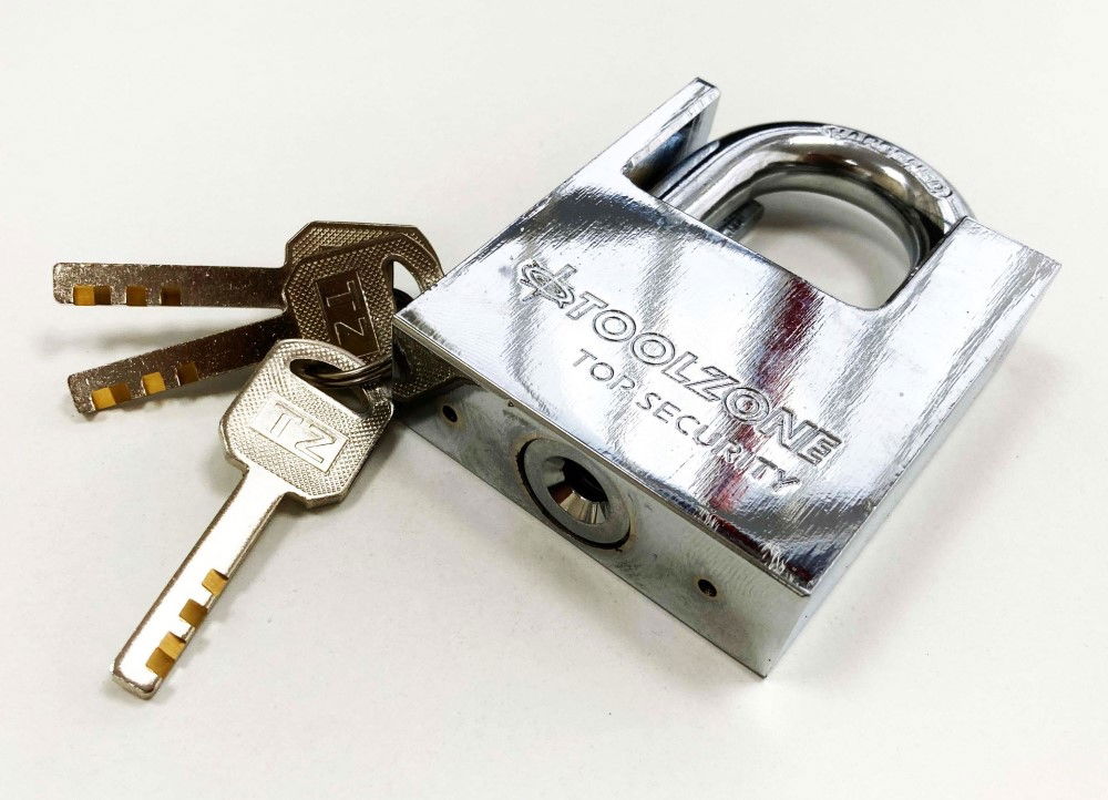 PADLOCK PROTECTED SHACKLE STEEL 60mm WITH 3 KEYS - TOOLZONE KDPLK045