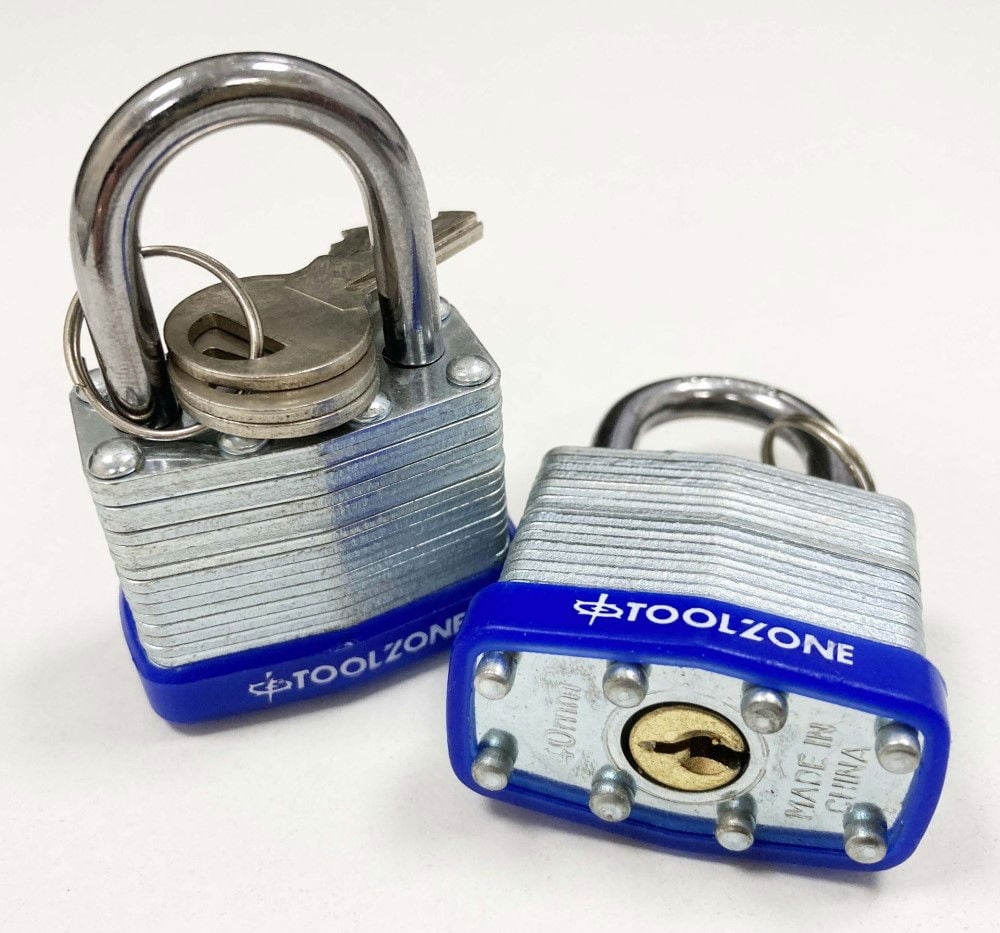 PADLOCK LAMINATED 40mm KEYED ALIKE PACK OF 2 - TOOLZONE KDPLK062