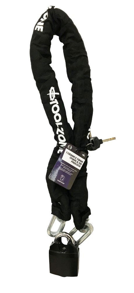 CHAIN 1100mm x 10mm WITH 65mm HEAVY DUTY PADLOCK AND 3 KEYS - TOOLZONE KDPLK074