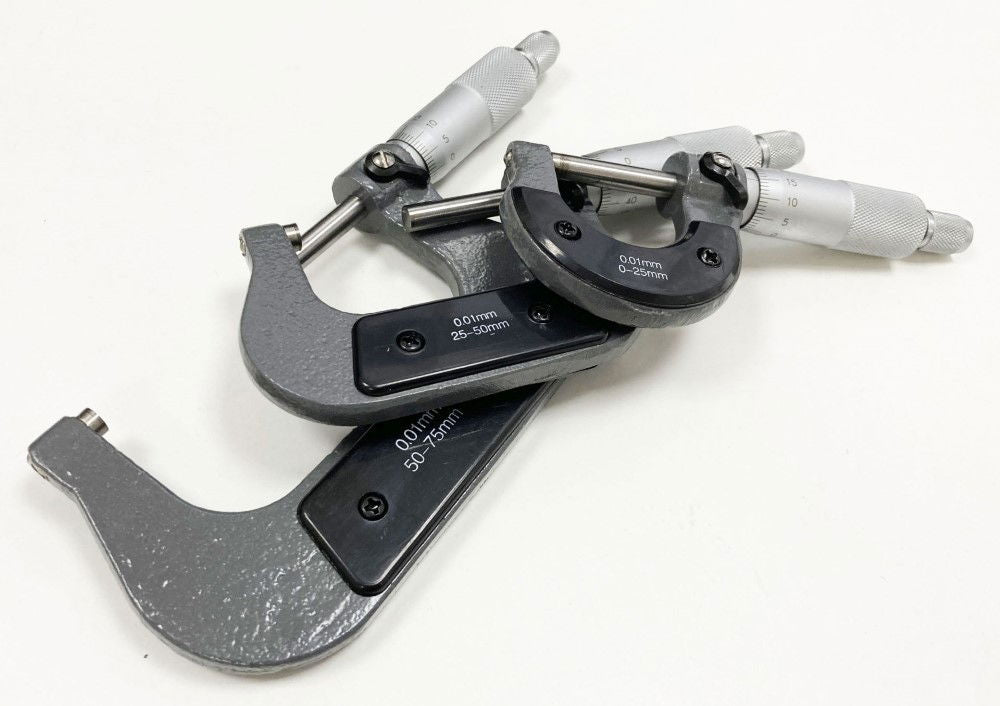 MICROMETER SET 3PC 0-75mm 0.01mm GRADUATIONS - TOOLZONE KDPMS058