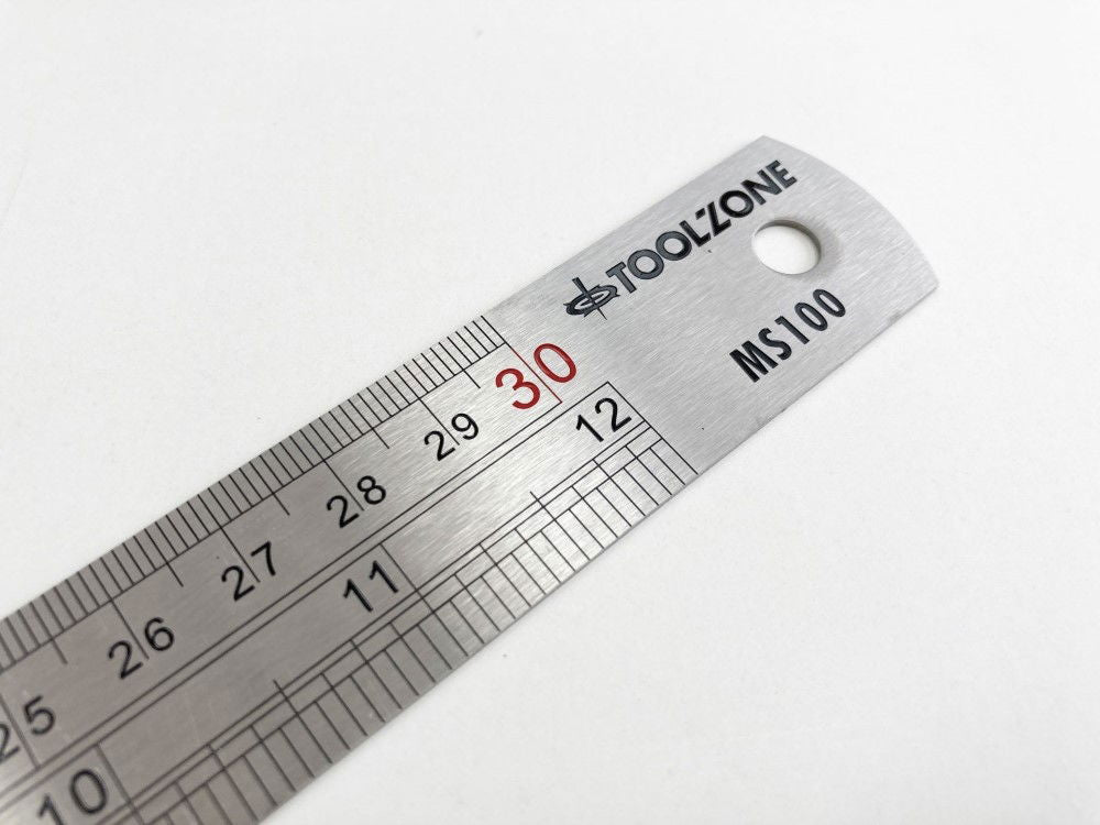 STAINLESS STEEL RULER 12 1mm THICKNESS METRIC AND IMPERIAL - TOOLZONE KDPMS100