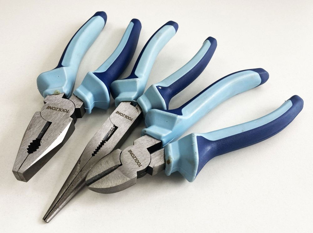 HEAVY DUTY PLIER SET 3PC 8 DROP FORGED STEEL SOFT GRIP HANDLES - TOOLZONE KDPPL140