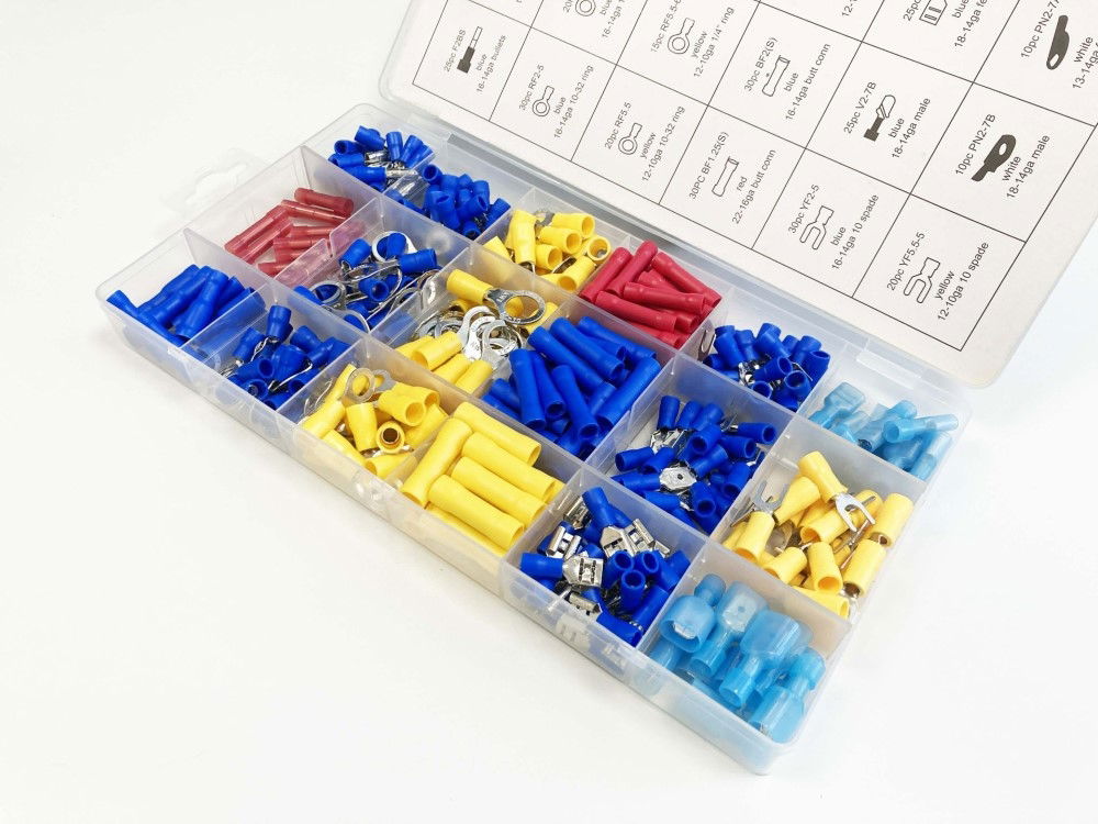 WIRE TERMINALS ASSORTMENT BOX 360PC BRASS 12-10ga 16-14ga 22-16ga - TOOLZONE KDPPL312