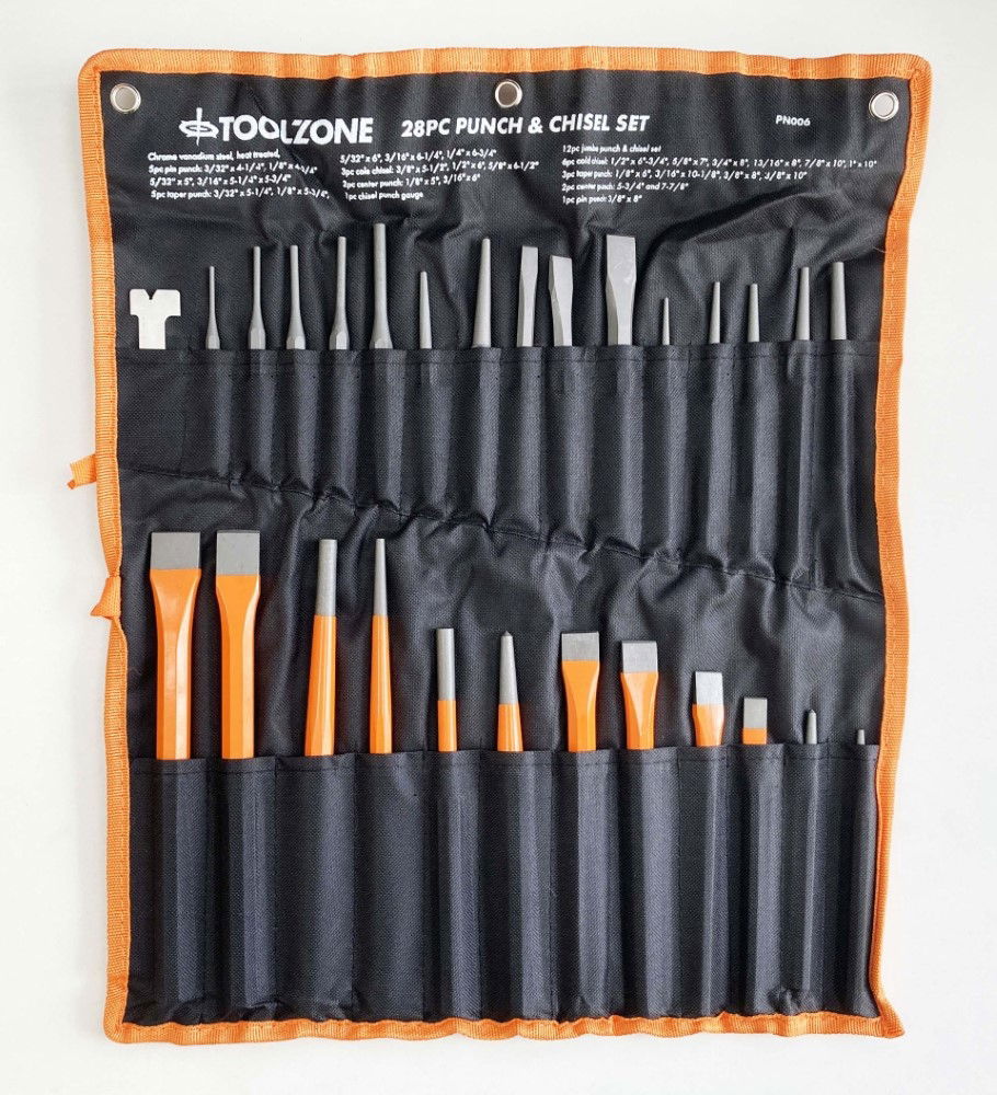 PUNCH AND CHISEL SET 28PC JUMBO CRV VINYL POUCH - TOOLZONE KDPPN006