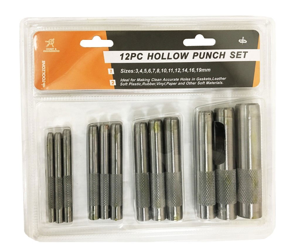 HOLLOW PUNCH SET 12PC 3mm TO 19mm HIGH CARBON STEEL - TOOLZONE KDPPN104