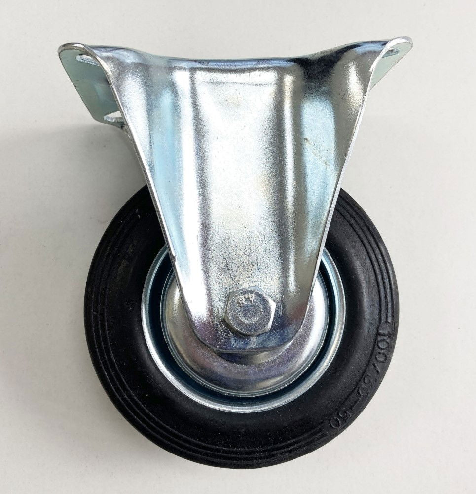 CASTOR FIXED 4 100mm RUBBER WHEEL STEEL PLATE 50kg - TOOLZONE KDPRM008