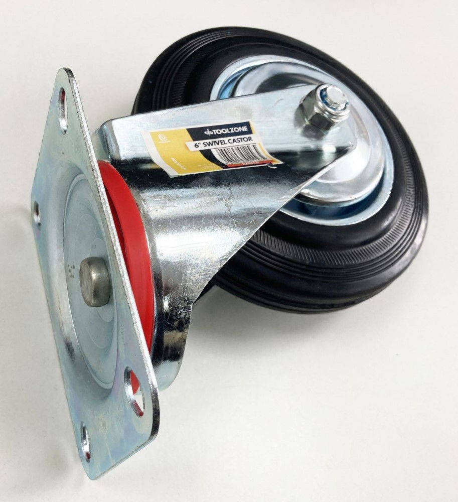 CASTOR SWIVEL 6 150mm RUBBER WHEEL STEEL PLATE 130kg - TOOLZONE KDPRM015