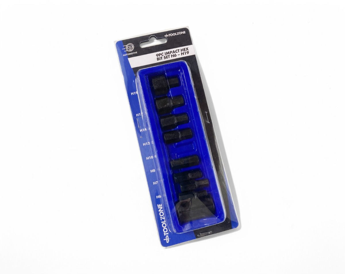IMPACT HEX BIT SET 9PC H6-H19 1/2 DRIVE - TOOLZONE KDPSD066