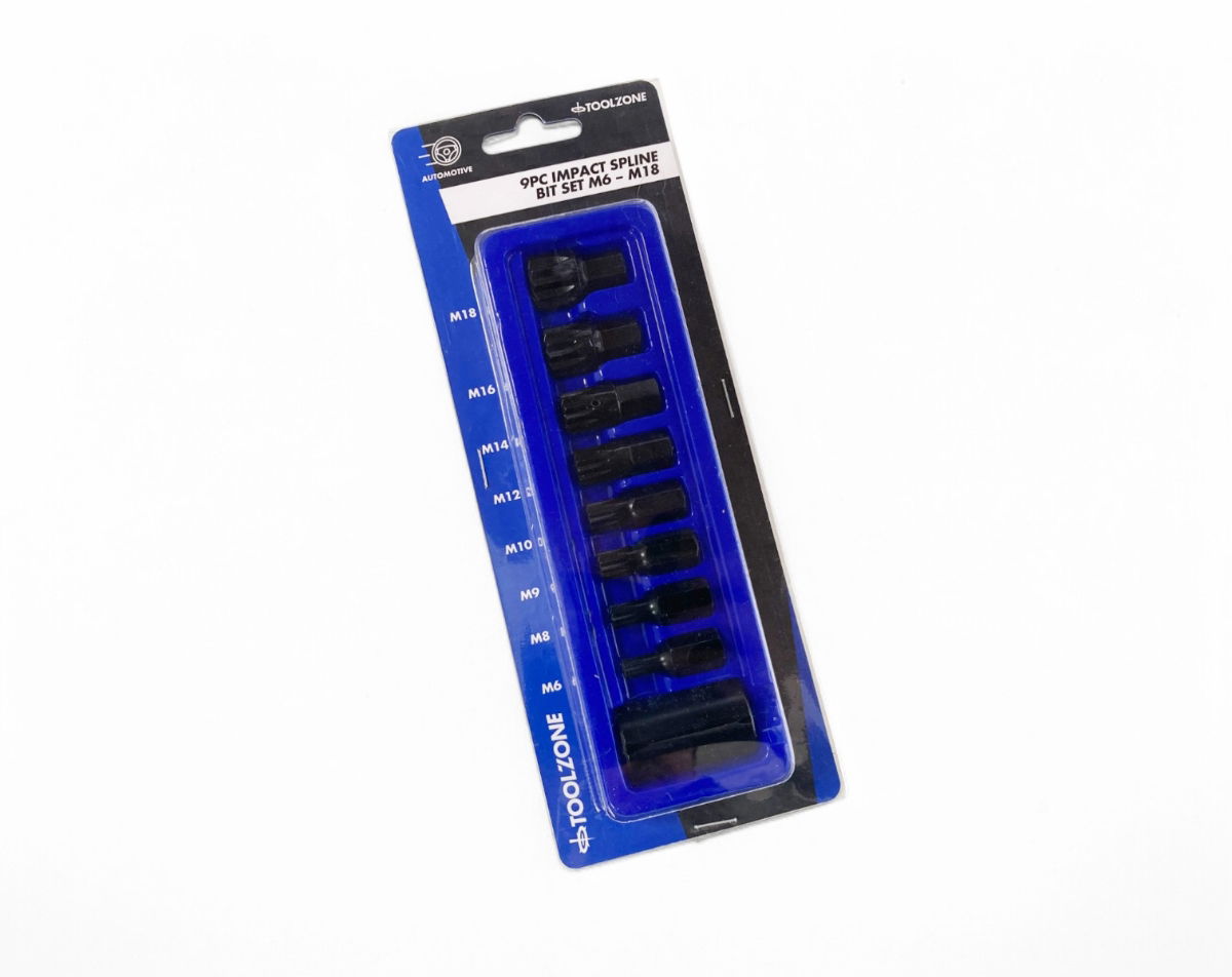 IMPACT SPLINE BIT SET 9PC M6-M18 1/2 DRIVE - TOOLZONE KDPSD067