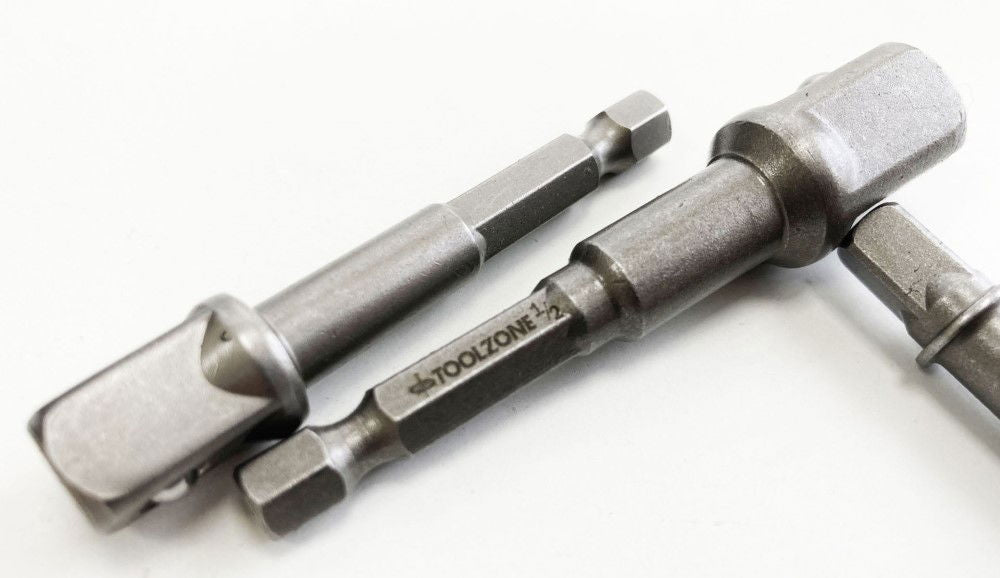 HEX SHANK POWER ADAPTOR SET 3PC 1/4 3/8 1/2 DRIVE - TOOLZONE KDPSD072