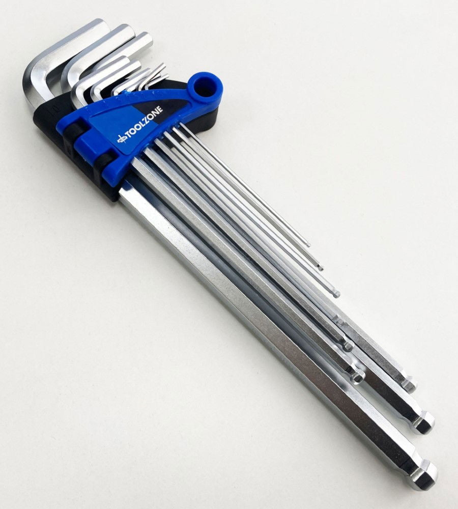EXTRA-LONG BALL HEX KEY SET 9PC 1.5-10mm - TOOLZONE KDPSD075