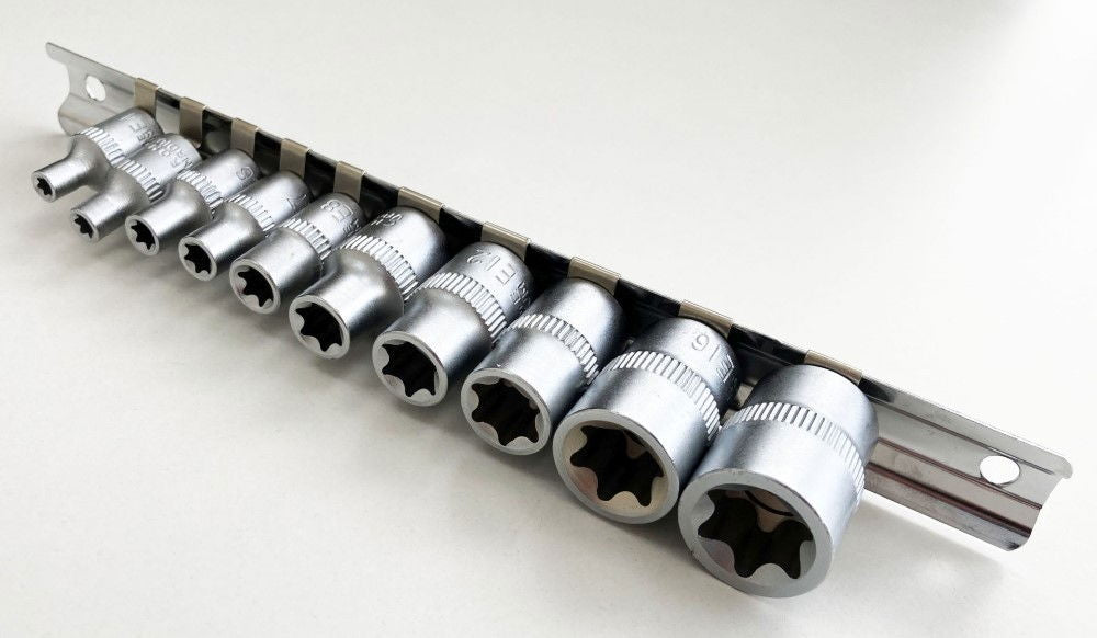 FEMALE STAR SOCKET SET 10PC 4-18mm ON RAIL - TOOLZONE KDPSD077
