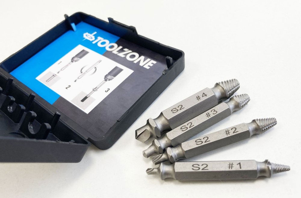 DOUBLE ENDED SCREW EXTRACTOR SET 4PC 1/4 HEX 3-12mm - TOOLZONE KDPSD093