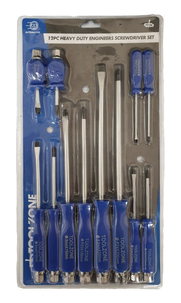 SCREWDRIVER SET HEX SHANK 12PC BLUE - TOOLZONE KDPSD190