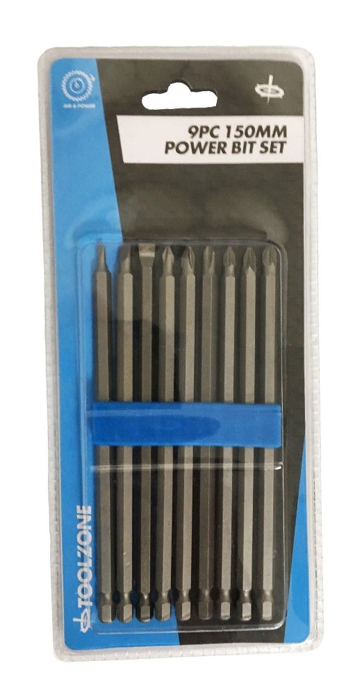 POWER BIT SET CRV 9PC 150mm SLOT 3-7mm PHILLIPS 1-3 POZI 1-3 - TOOLZONE KDPSD235