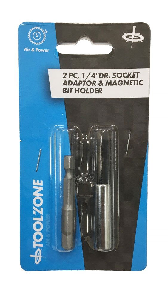 MAGNETIC BIT HOLDER AND ADAPTOR 2PC 1/4 DRIVE 50mm 60mm - TOOLZONE KDPSD240