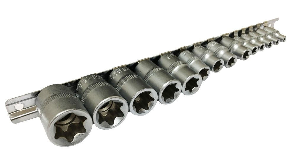 FEMALE STAR SOCKET SET 14PC CRV 1/4 3/8 1/2 DRIVE E4-E24 - TOOLZONE KDPSD279