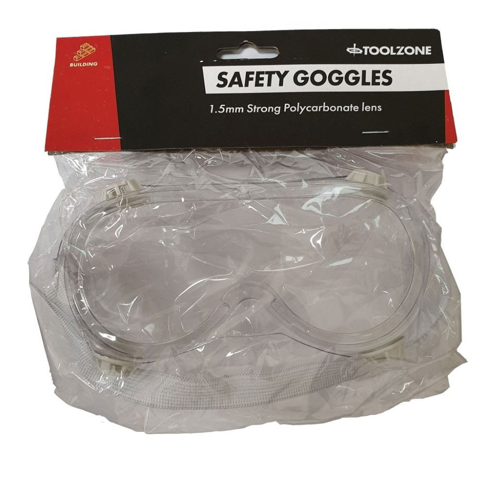 SAFETY GOGGLE CLEAR LENS 1.5mm FOUR AIR VENTS - TOOLZONE KDPSF010