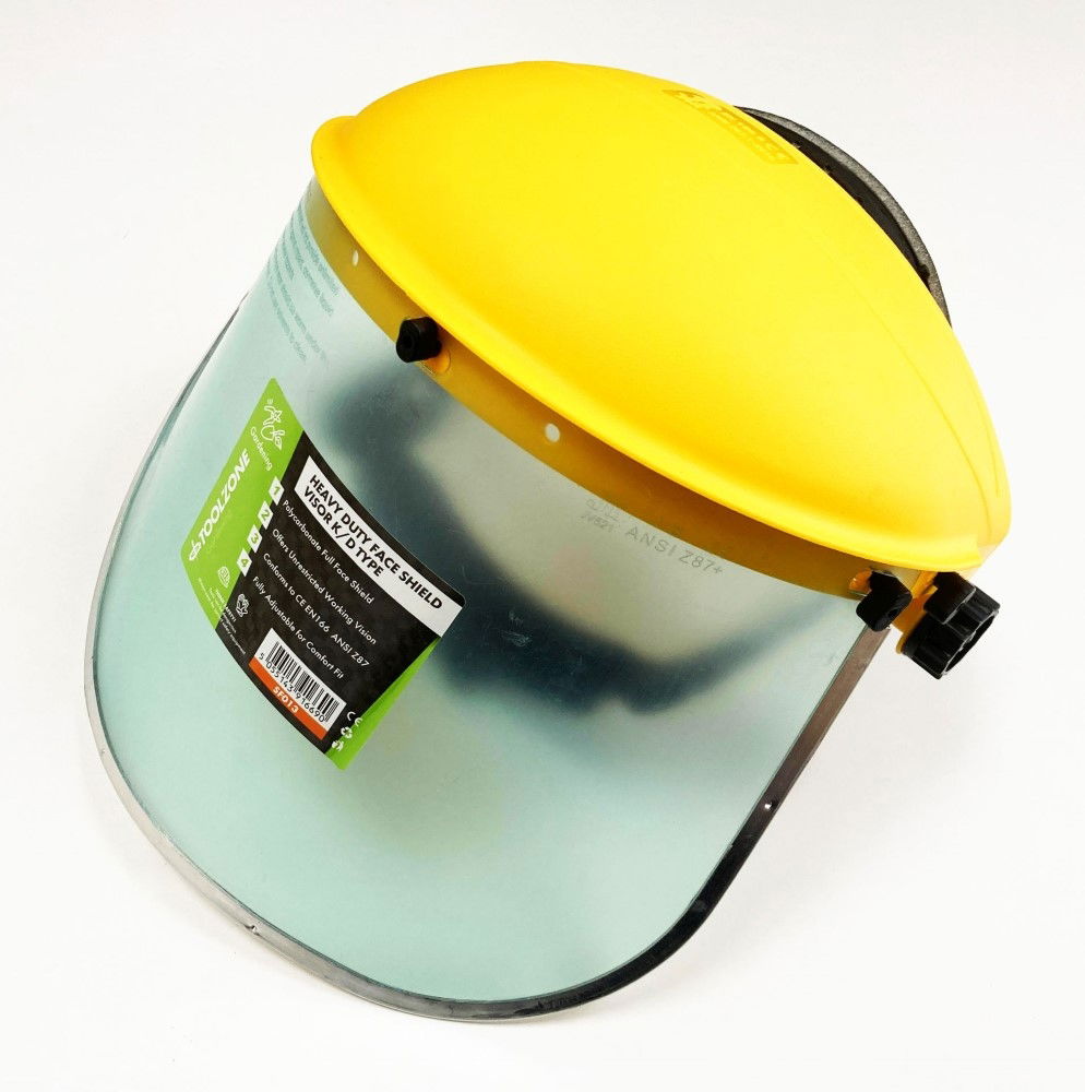 YELLOW CLEAR SAFETY VISOR ADJUSTABLE HEAD BAND EN166 EN1731 - TOOLZONE KDPSF013