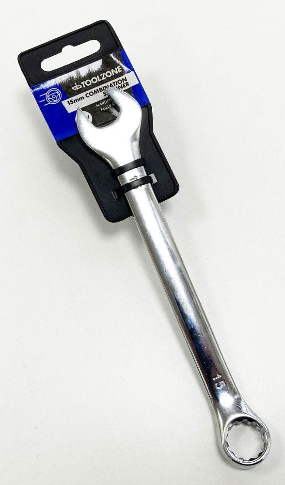 COMBINATION SPANNER 15mm CHROME VANADIUM POLISHED - TOOLZONE KDPSP018