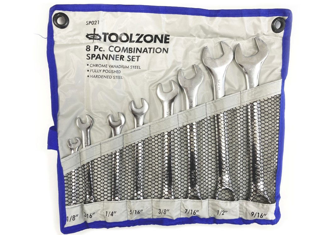 COMBINATION SPANNER SET 8PC WHITWORTH CHROME VANADIUM POLISHED - TOOLZONE KDPSP021