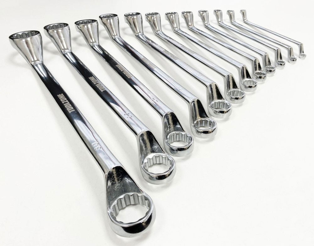 OFFSET RING SPANNER SET 12PC 6x7mm TO 30x32mm CHROME VANADIUM POLISHED - TOOLZONE KDPSP024