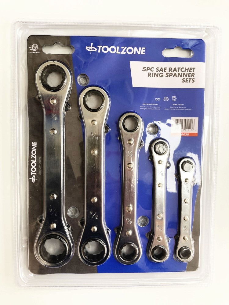 FLAT RATCHET RING SPANNER SET 5PC AF CHROME PLATED - TOOLZONE KDPSP030