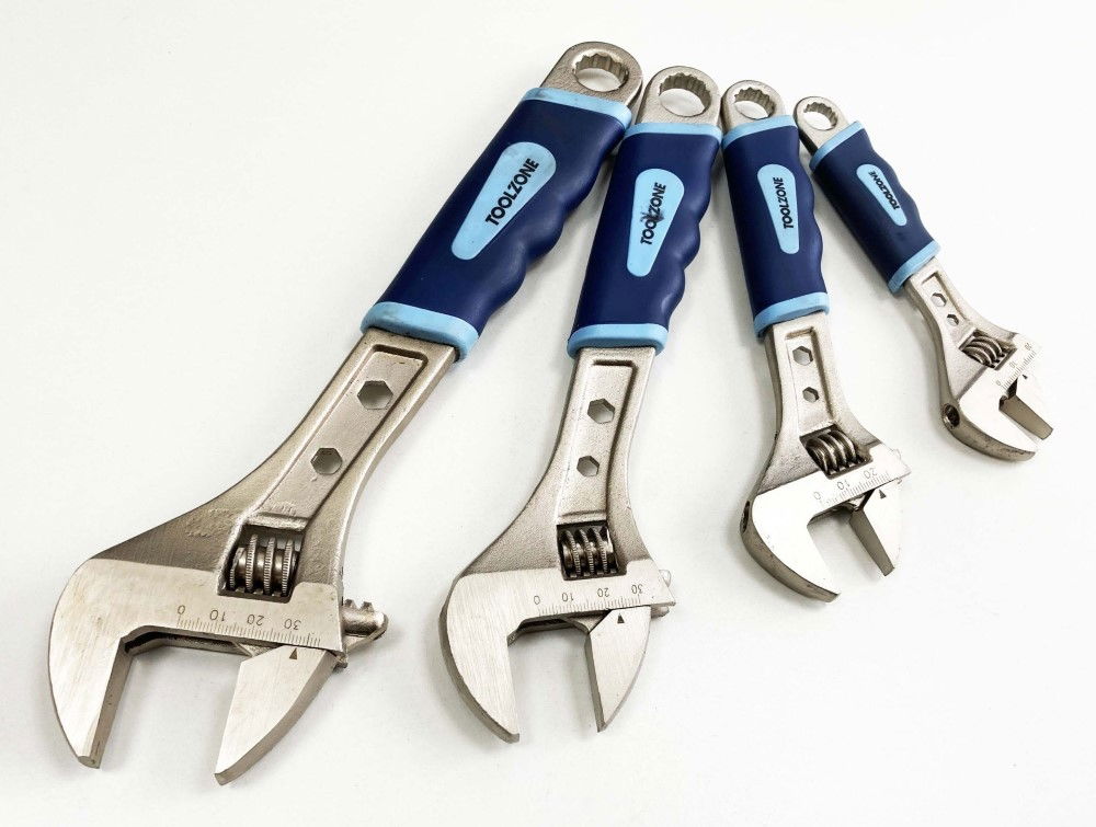 ADJUSTABLE SPANNER SET 4PC 6 8 10 12 SOFT GRIP HANDLES - TOOLZONE KDPSP055