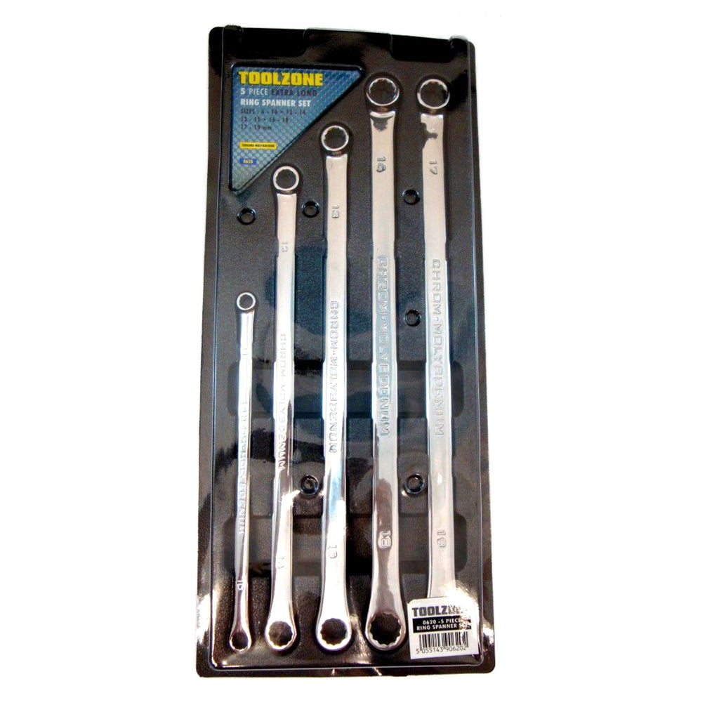 LONG RING SPANNER SET 5PC 8x10 TO 17x19mm CHROME MOLYBDENUM - TOOLZONE KDPSP087