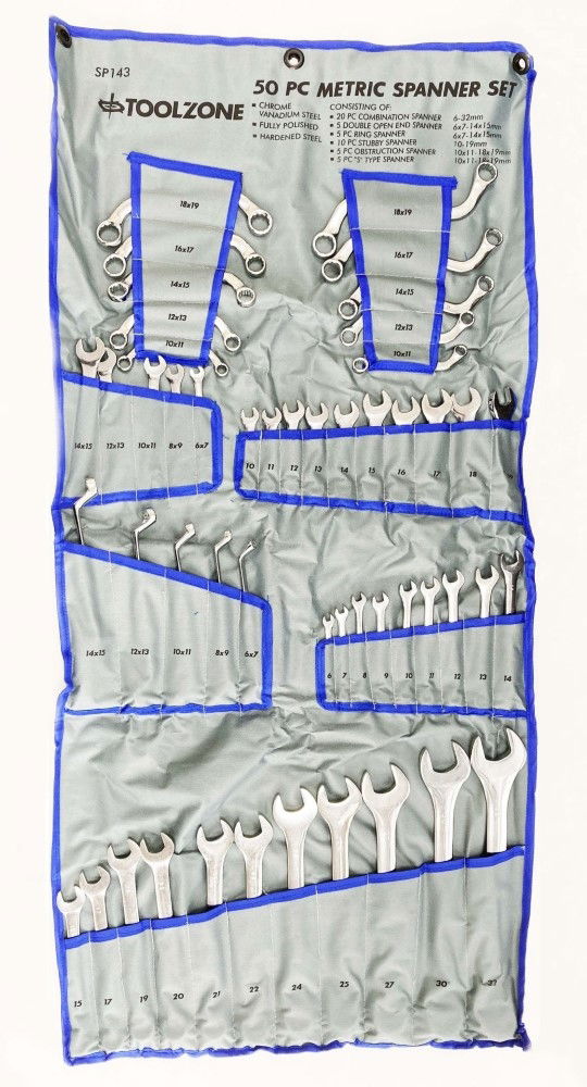 SPANNER SET 50pc CHROME VANADIUM POLISHED FINISH METRIC - TOOLZONE KDPSP143