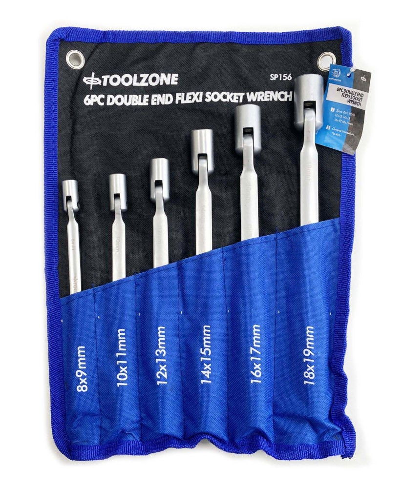 FLEXI SOCKET WRENCH SET 6pc DOUBLE ENDED 8-19mm CARBON STEEL - TOOLZONE KDPSP156