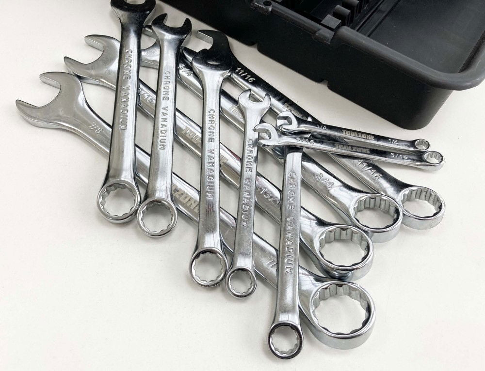 COMBINATION SPANNER SET 22pc METRIC/AF CHROME VANADIUM IN TRAY - TOOLZONE KDPSP160