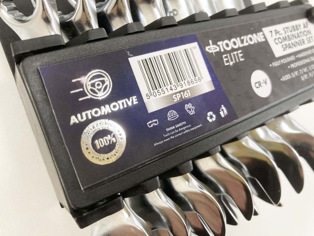 COMBINATION SPANNER SET 7pc AF STUBBY CHROME VANADIUM IN RACK - TOOLZONE KDPSP161