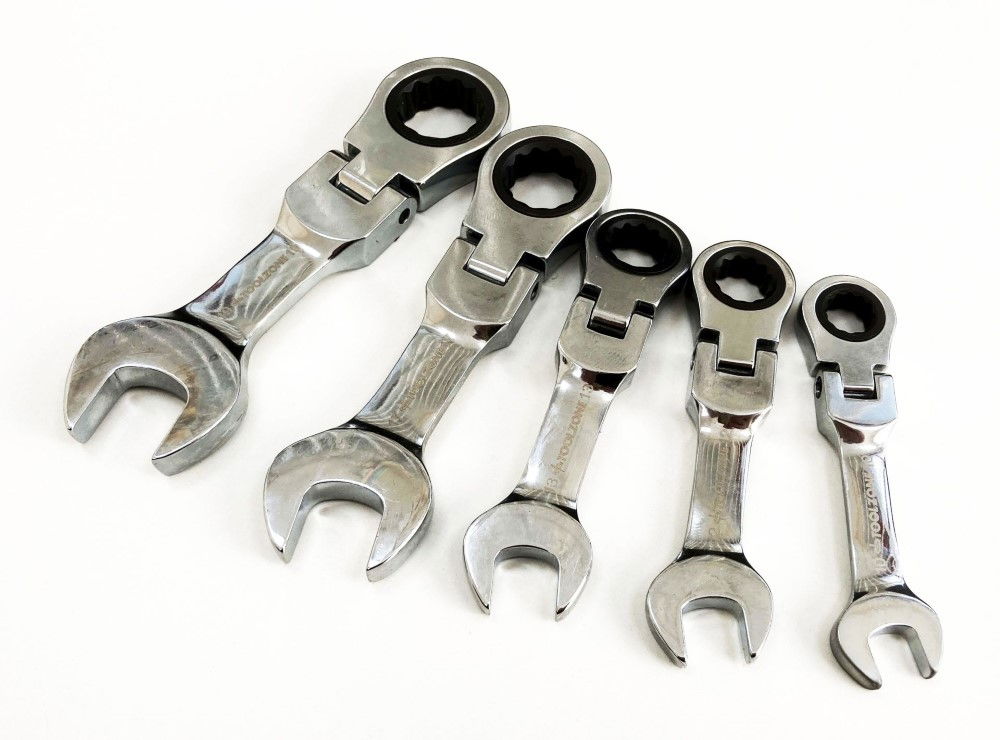 FLEXI STUBBY RATCHET SPANNER SET 5pc 10-19mm CHROME VANADIUM - TOOLZONE KDPSP164