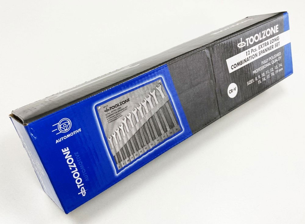 COMBINATION SPANNER SET 12pc EXTRA LONG 8-19mm CHROME VANADIUM IN POUCH - TOOLZONE KDPSP174