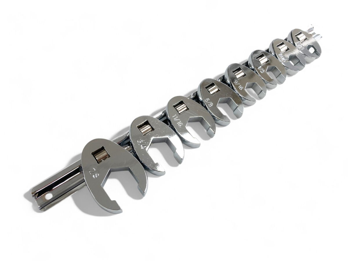 CROWSFOOT SPANNER SET 8pc IMPERIAL 3/8-7/8 CHROME VANADIUM ON RAIL - TOOLZONE KDPSP175